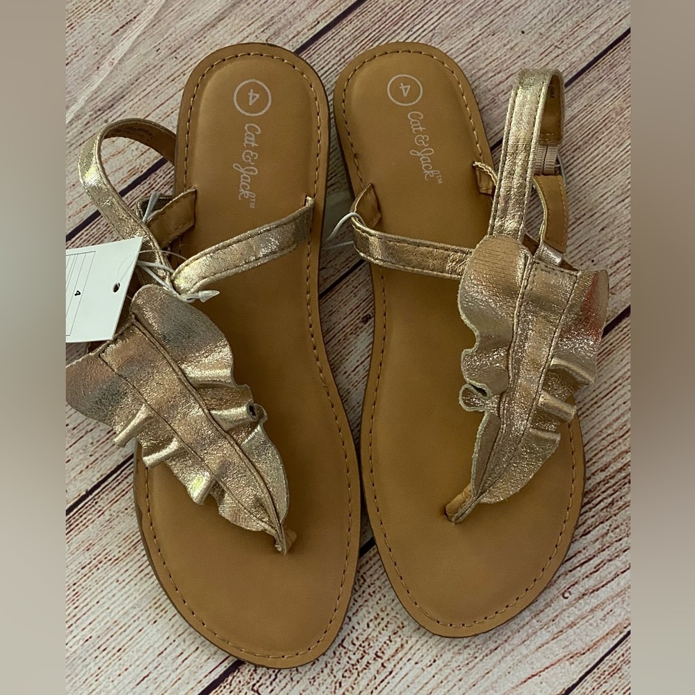 Cat & Jack Ruffled Gold Sandals NWT